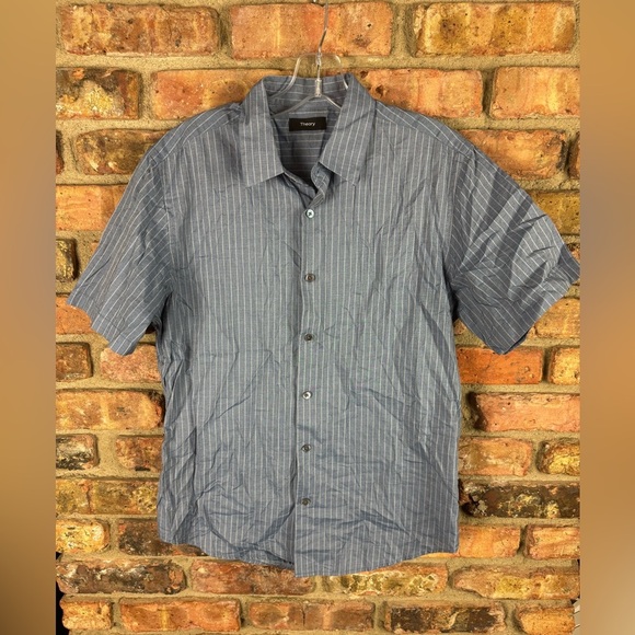 Theory Blue & White Striped Button Down - Picture 1 of 4